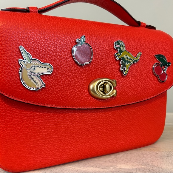 Coach Red Orange Cassie with Custom Pins, NWT! - Picture 2 of 13